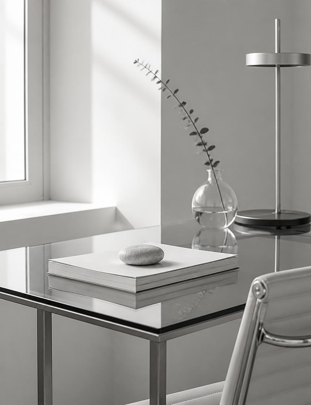 Detalhe de mesa de estúdio com luz natural